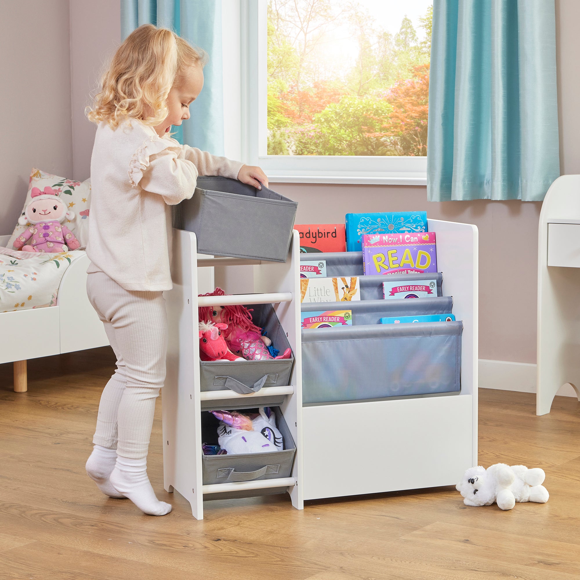 Kids White Book Display Storage Unit 4 Bins (Ages 2+)