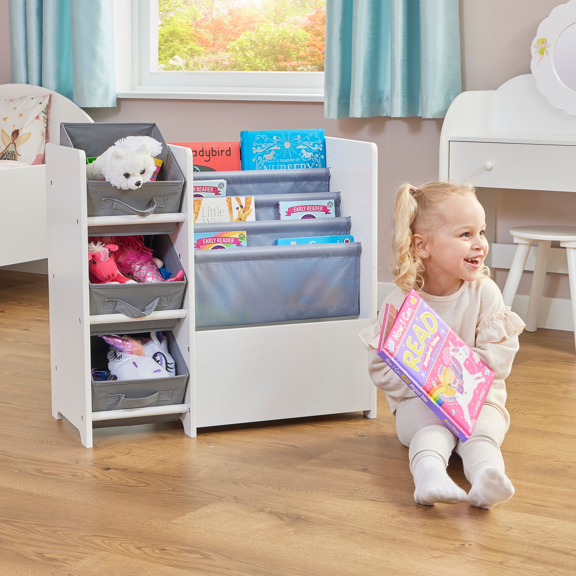 Kids White Book Display Storage Unit 4 Bins (Ages 2+)