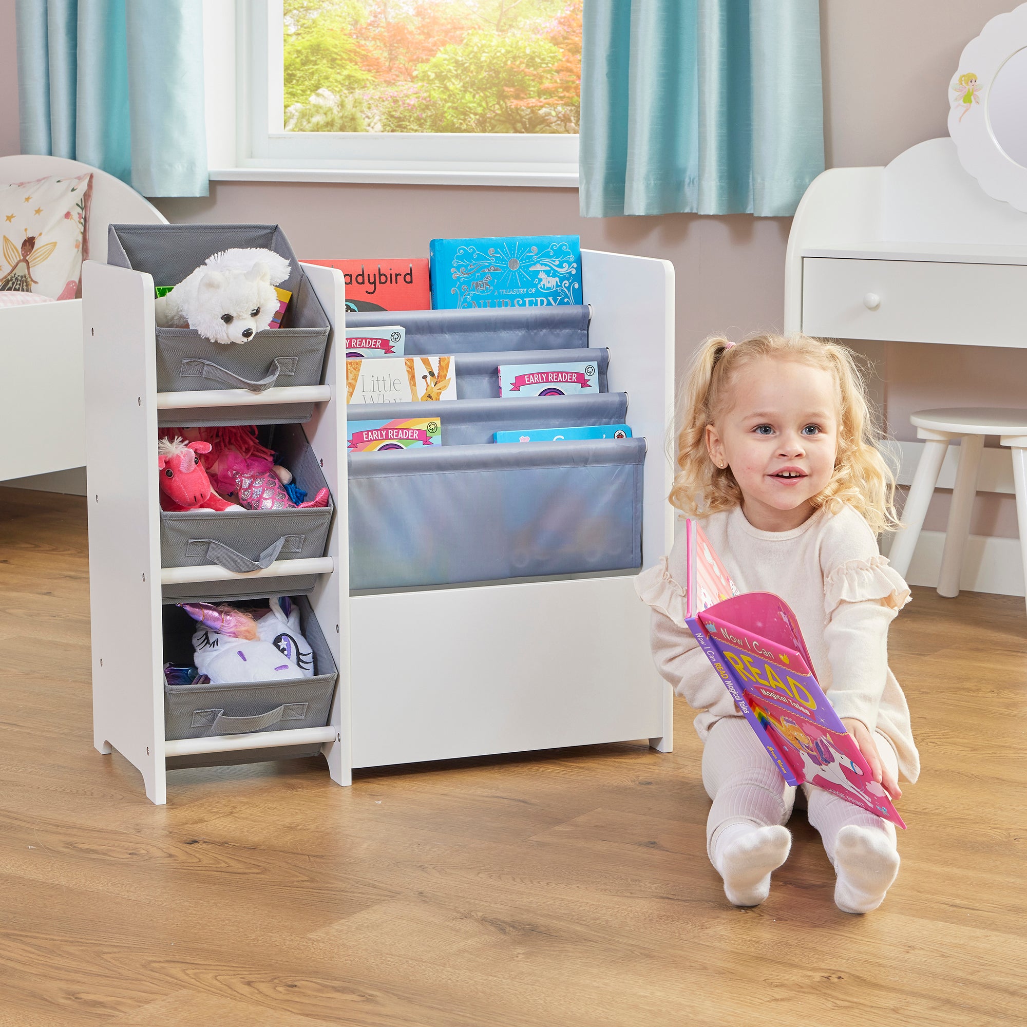Kids White Book Display Storage Unit 4 Bins (Ages 2+)
