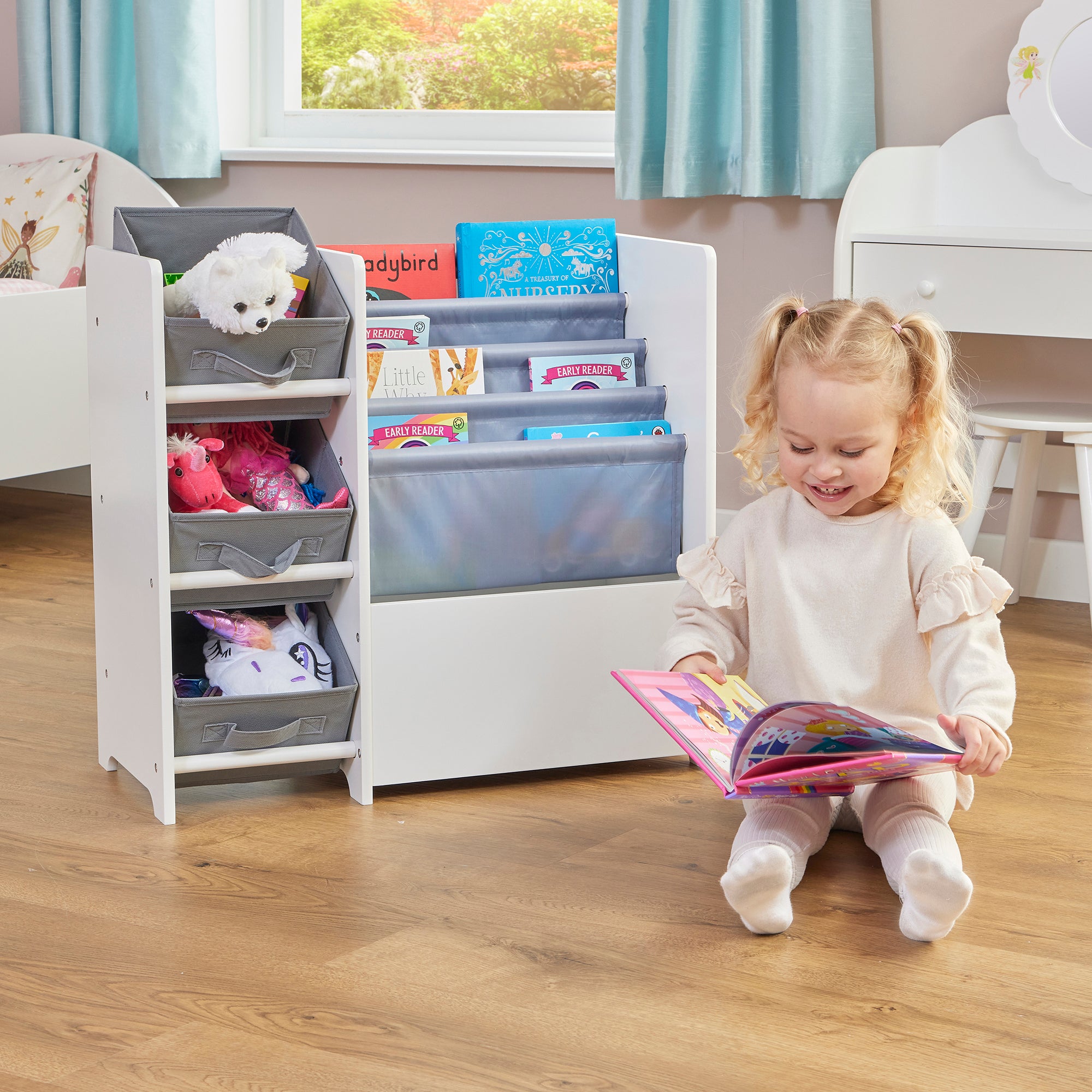 Kids White Book Display Storage Unit 4 Bins (Ages 2+)
