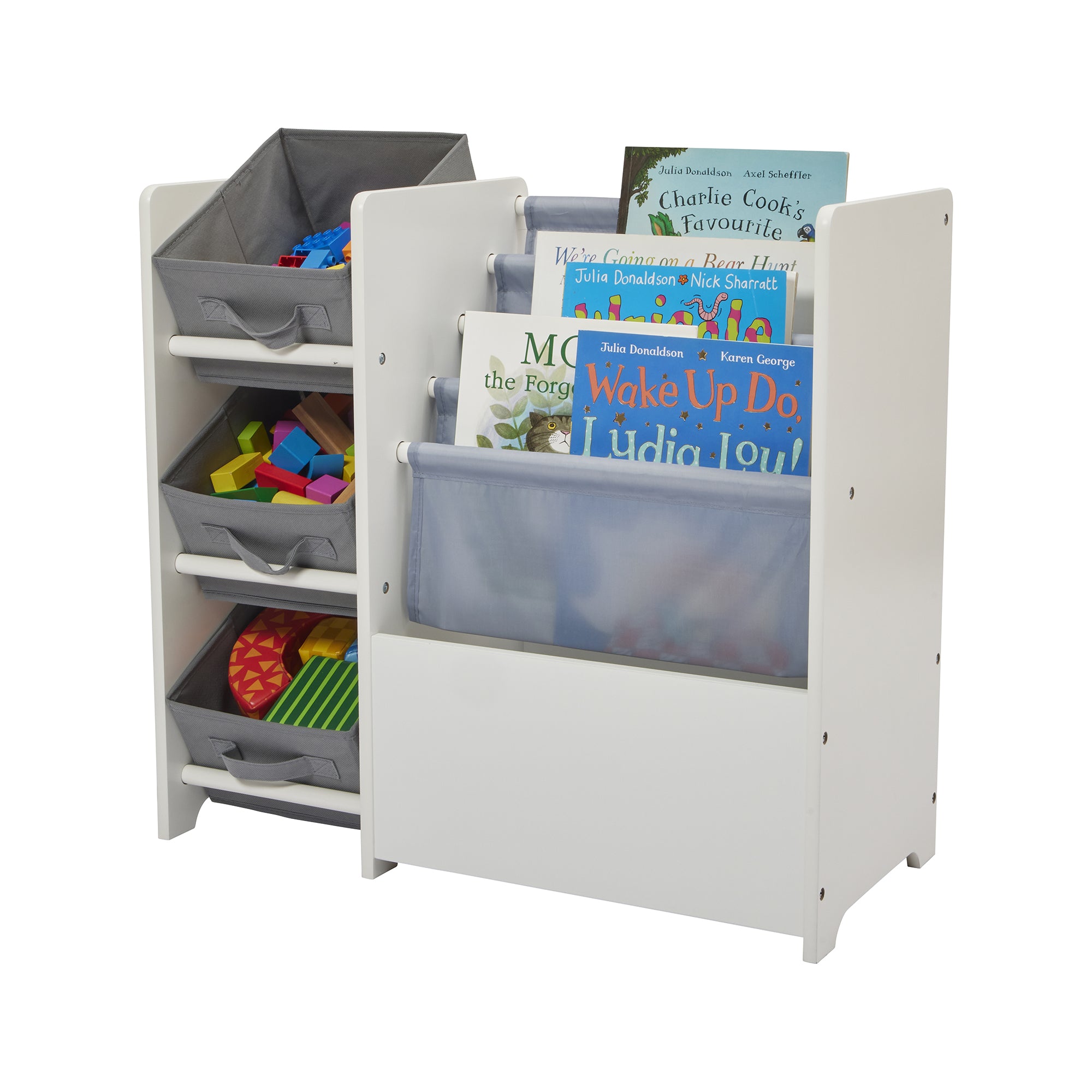 Kids White Book Display Storage Unit 4 Bins (Ages 2+)