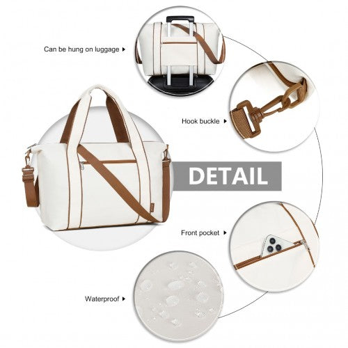 Kono Lightweight Waterproof Weekender Tote Bag Foldable Cabin Flight Duffel Ideal for Underseat Carry - On Travel - Beige and Brown