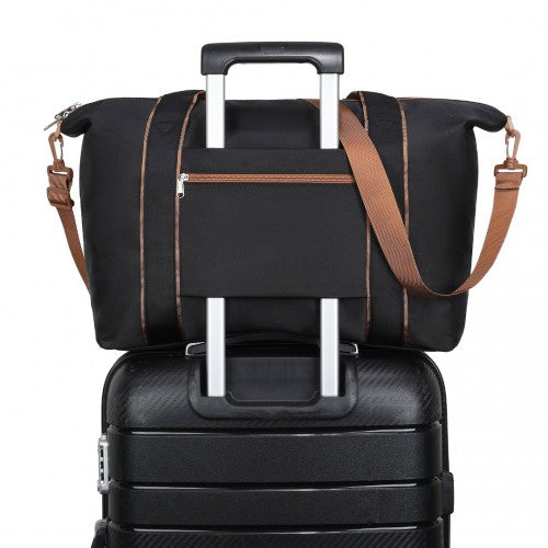 Kono Lightweight Waterproof Weekender Tote Bag Foldable Cabin Flight Duffel Ideal for Underseat Carry - On Travel - Black and Brown