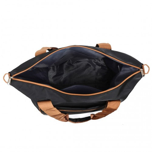 Kono Lightweight Waterproof Weekender Tote Bag Foldable Cabin Flight Duffel Ideal for Underseat Carry - On Travel - Black and Brown