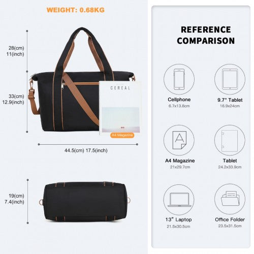 Kono Lightweight Waterproof Weekender Tote Bag Foldable Cabin Flight Duffel Ideal for Underseat Carry - On Travel - Black and Brown