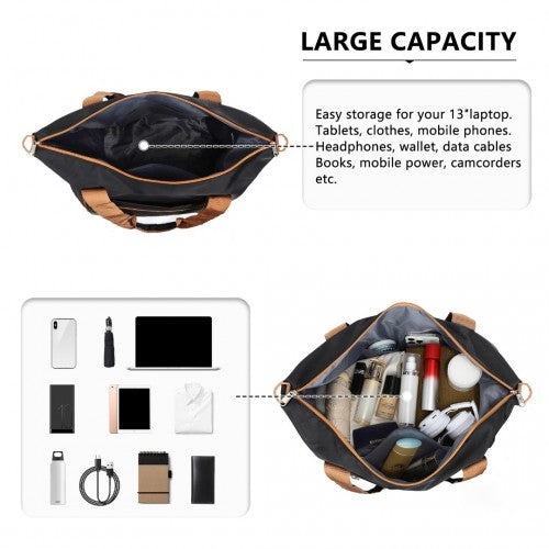 Kono Lightweight Waterproof Weekender Tote Bag Foldable Cabin Flight Duffel Ideal for Underseat Carry - On Travel - Black and Brown
