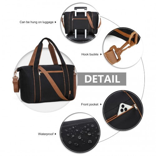 Kono Lightweight Waterproof Weekender Tote Bag Foldable Cabin Flight Duffel Ideal for Underseat Carry - On Travel - Black and Brown