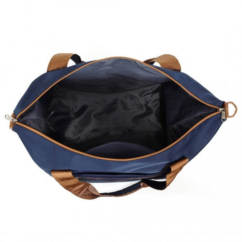 Kono Lightweight Waterproof Weekender Tote Bag Foldable Cabin Flight Duffel Ideal for Underseat Carry - On Travel - Navy and Brown