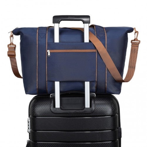 Kono Lightweight Waterproof Weekender Tote Bag Foldable Cabin Flight Duffel Ideal for Underseat Carry - On Travel - Navy and Brown