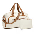 Kono Versatile Multi - Compartment Travel Weekend Bag Two - Piece Set with Shoe Compartment and Cosmetic Pouch - Beige And Brown