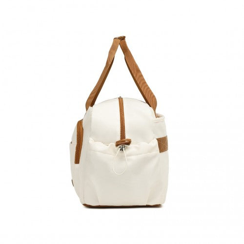 Kono Versatile Multi - Compartment Travel Weekend Bag Two - Piece Set with Shoe Compartment and Cosmetic Pouch - Beige And Brown