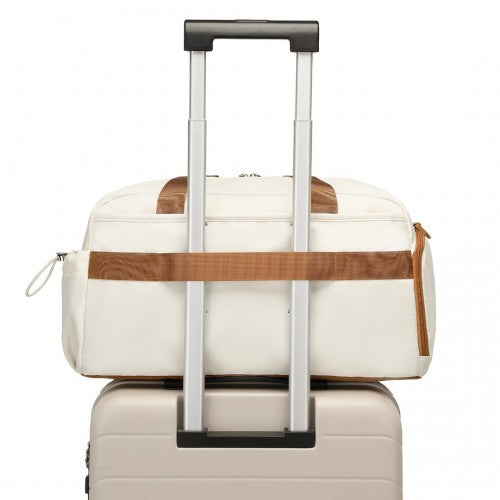 Kono Versatile Multi - Compartment Travel Weekend Bag Two - Piece Set with Shoe Compartment and Cosmetic Pouch - Beige And Brown