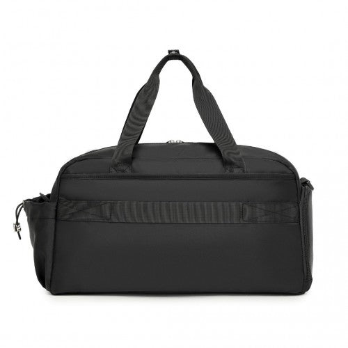 Kono Versatile Multi - Compartment Travel Weekend Bag Two - Piece Set with Shoe Compartment and Cosmetic Pouch - Black