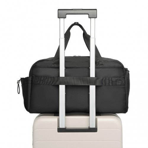 Kono Versatile Multi - Compartment Travel Weekend Bag Two - Piece Set with Shoe Compartment and Cosmetic Pouch - Black