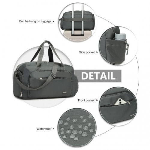 Kono Versatile Multi - Compartment Travel Weekend Bag Two - Piece Set with Shoe Compartment and Cosmetic Pouch - Grey