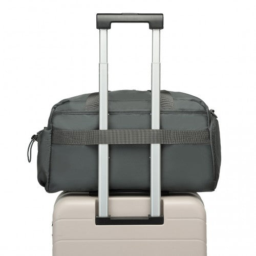 Kono Versatile Multi - Compartment Travel Weekend Bag Two - Piece Set with Shoe Compartment and Cosmetic Pouch - Grey
