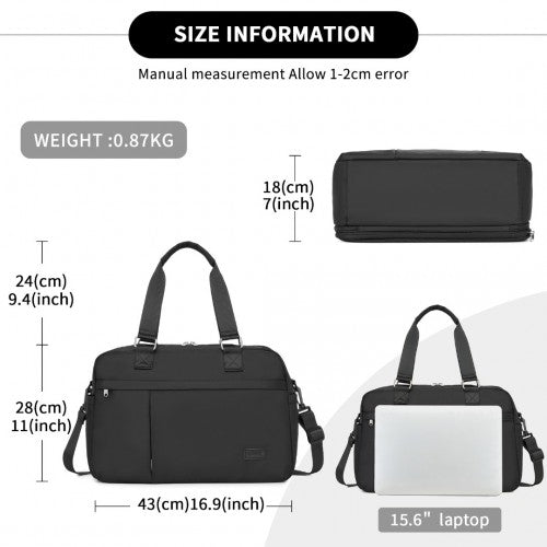 Kono Multi - functional Travel Bag Large Tote Bag & Duffle Bag with Expandable Compartment and Wet/Dry Pocket - Black