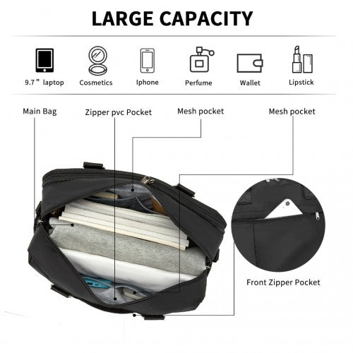Kono Multi - functional Travel Bag Large Tote Bag & Duffle Bag with Expandable Compartment and Wet/Dry Pocket - Black