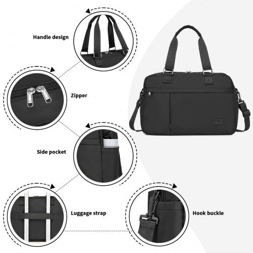 Kono Multi - functional Travel Bag Large Tote Bag & Duffle Bag with Expandable Compartment and Wet/Dry Pocket - Black