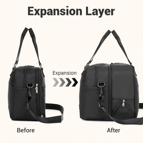 Kono Multi - functional Travel Bag Large Tote Bag & Duffle Bag with Expandable Compartment and Wet/Dry Pocket - Black
