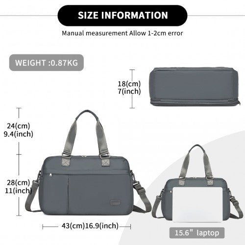 Kono Multi - functional Travel Bag Large Tote Bag & Duffle Bag with Expandable Compartment and Wet/Dry Pocket - Grey