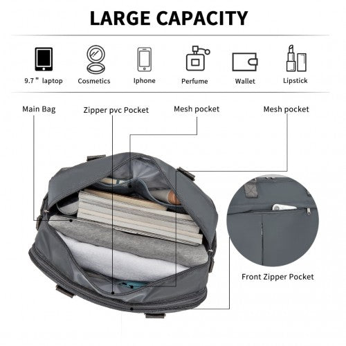 Kono Multi - functional Travel Bag Large Tote Bag & Duffle Bag with Expandable Compartment and Wet/Dry Pocket - Grey