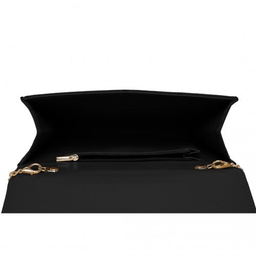 Miss Lulu Luxurious Envelope - Style Evening Clutch with Elegant Detachable Metal Chain Strap - Black