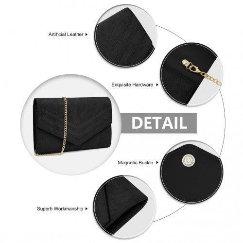 Miss Lulu Luxurious Envelope - Style Evening Clutch with Elegant Detachable Metal Chain Strap - Black
