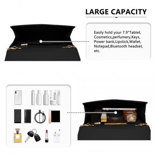 Miss Lulu Luxurious Envelope - Style Evening Clutch with Elegant Detachable Metal Chain Strap - Black
