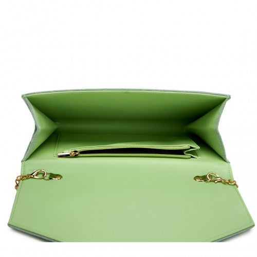 Miss Lulu Luxurious Envelope - Style Evening Clutch with Elegant Detachable Metal Chain Strap - Green