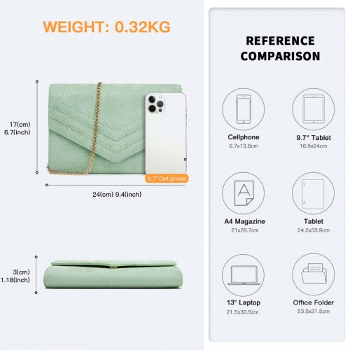 Miss Lulu Luxurious Envelope - Style Evening Clutch with Elegant Detachable Metal Chain Strap - Green