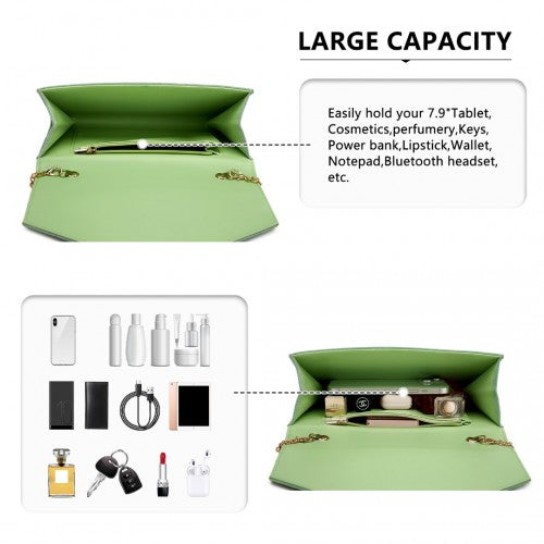 Miss Lulu Luxurious Envelope - Style Evening Clutch with Elegant Detachable Metal Chain Strap - Green