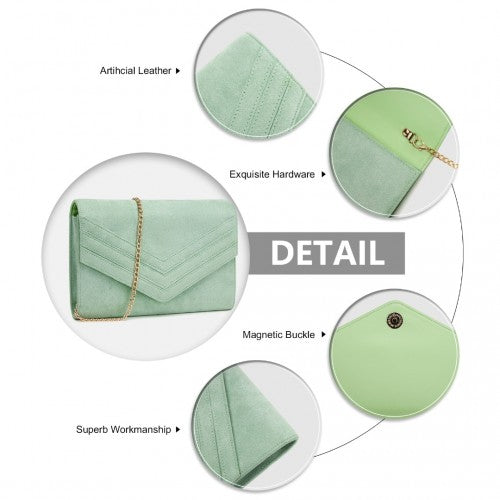Miss Lulu Luxurious Envelope - Style Evening Clutch with Elegant Detachable Metal Chain Strap - Green