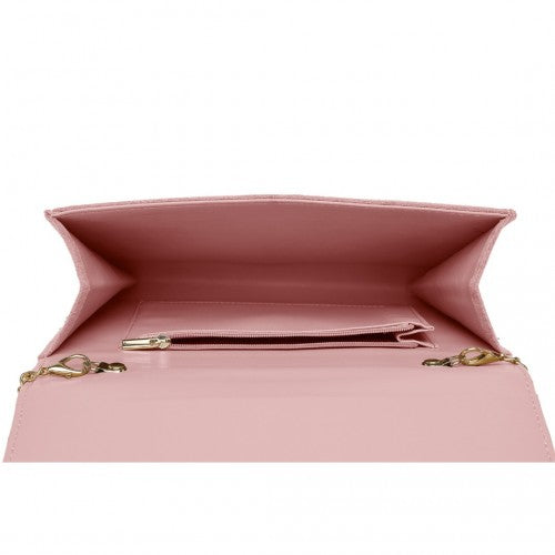 Miss Lulu Luxurious Envelope - Style Evening Clutch with Elegant Detachable Metal Chain Strap - Pink