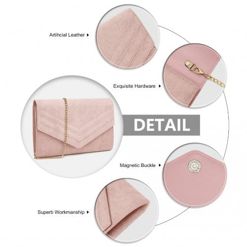 Miss Lulu Luxurious Envelope - Style Evening Clutch with Elegant Detachable Metal Chain Strap - Pink