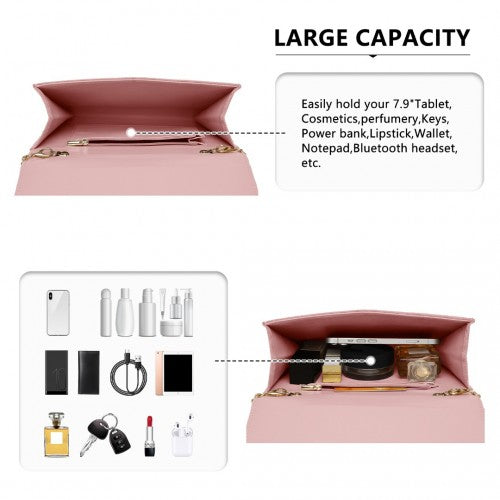 Miss Lulu Luxurious Envelope - Style Evening Clutch with Elegant Detachable Metal Chain Strap - Pink
