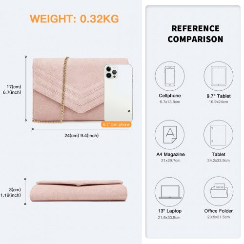 Miss Lulu Luxurious Envelope - Style Evening Clutch with Elegant Detachable Metal Chain Strap - Pink