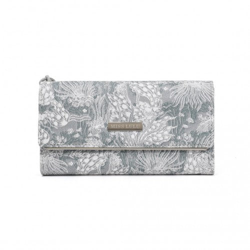 Miss Lulu Elegant Women's Long Purse with Detachable Wrist Strap And Multi - Card Organizer - Grey