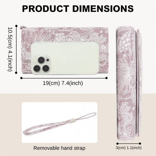 Miss Lulu Elegant Women's Long Purse with Detachable Wrist Strap And Multi - Card Organizer - Pink