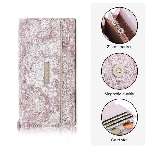 Miss Lulu Elegant Women's Long Purse with Detachable Wrist Strap And Multi - Card Organizer - Pink