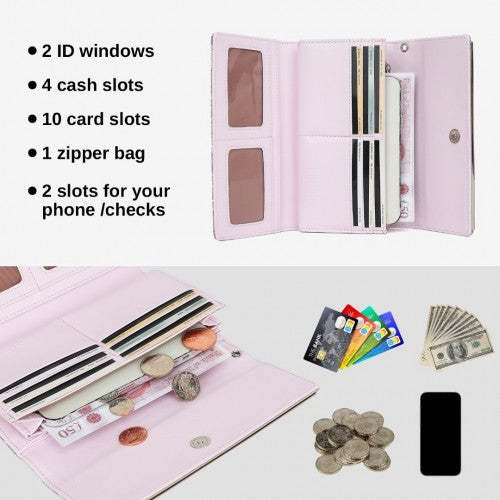 Miss Lulu Elegant Women's Long Purse with Detachable Wrist Strap And Multi - Card Organizer - Pink