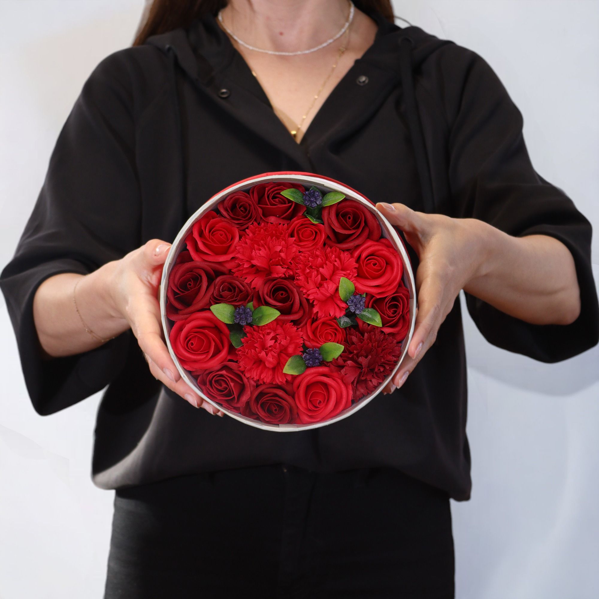 Round Box - Classic Red Roses - Soap Flower Gift Round Box