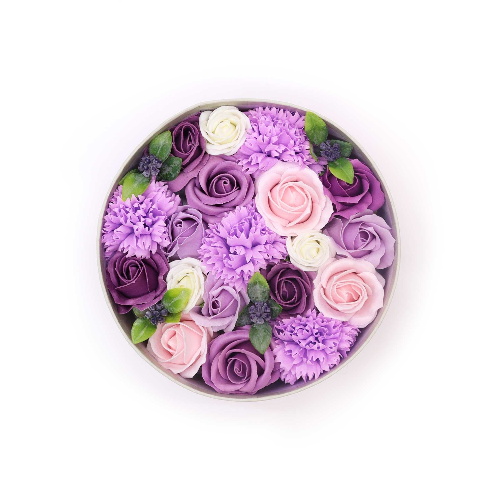 Round Box - Lavender Rose & Carnation - Soap Flower Gift Round Box