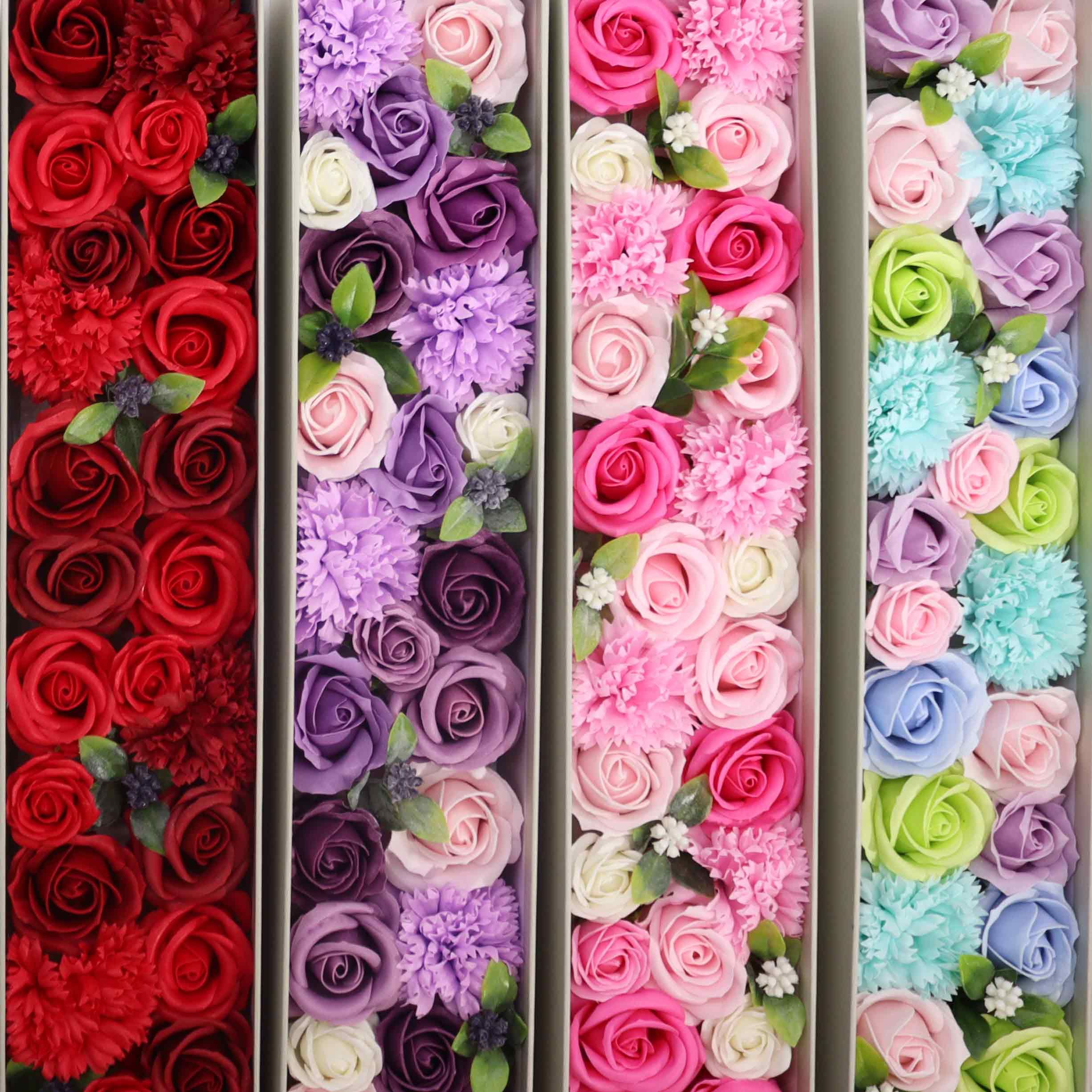 Extra Long Lavender & Rose - Carnation - Soap Flower Gift Round Box