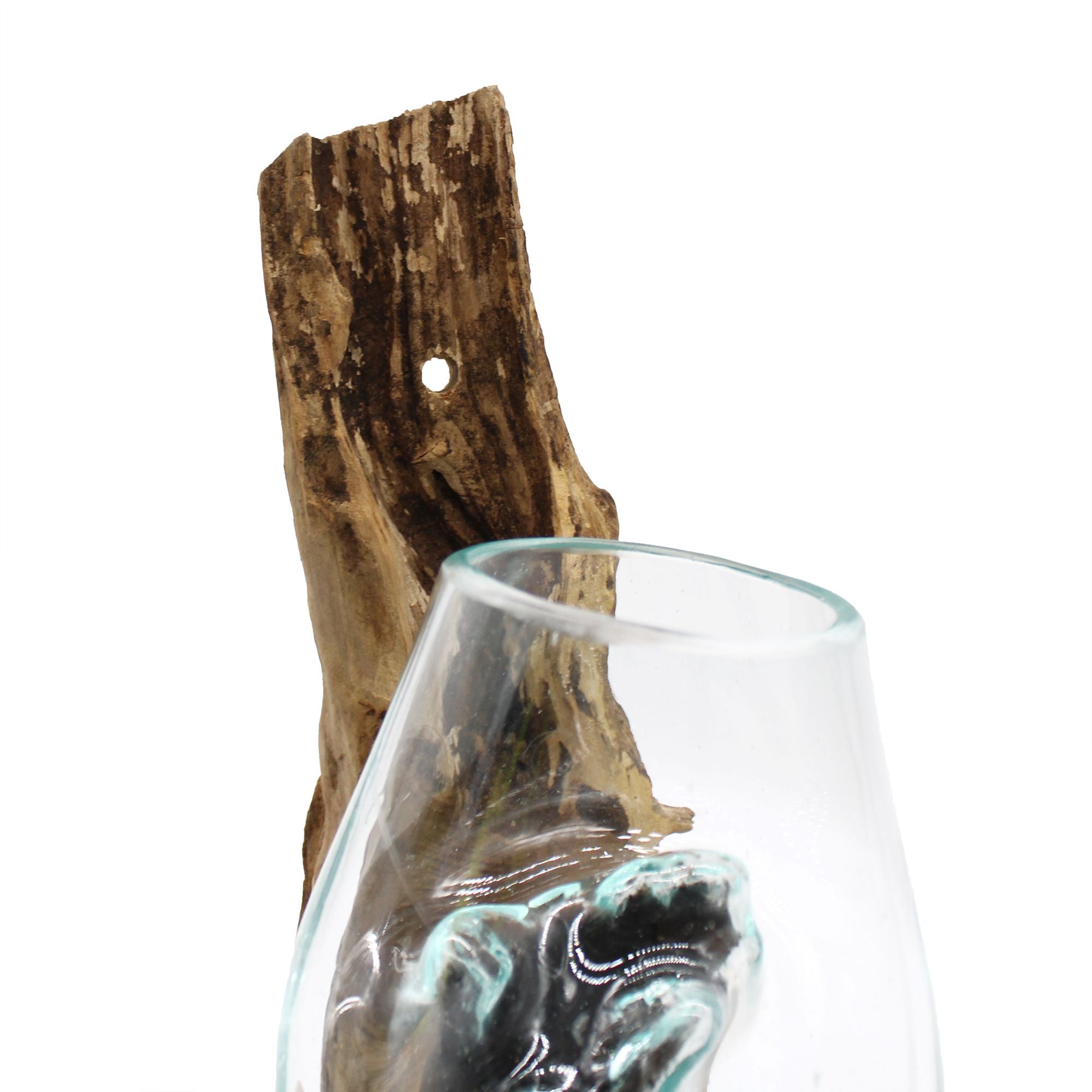 Handmade Molten Glass on Wood – Large 27cm Wall-Mountable Balinese Artisan Vase