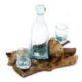 Handmade Molten Glass on Wood – Balinese Artisan Whisky Decanter & Glass Set