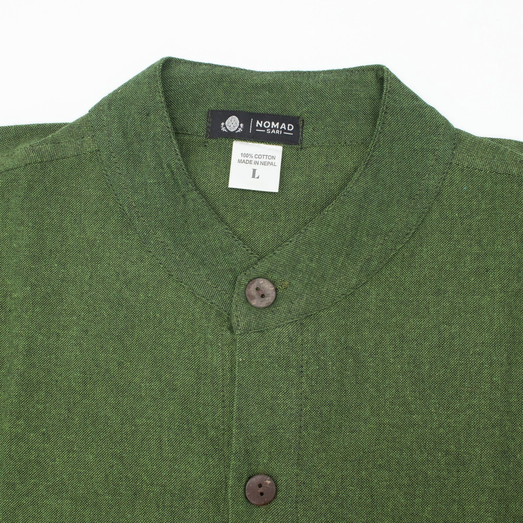 Nomad Grandad Shirt in Forest Green - 100% Cotton