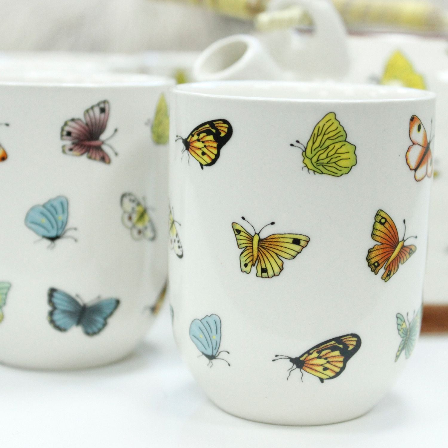 Herbal Teapot Set - Butterflies - 650ml Teapot with 6 Cups & Strainer