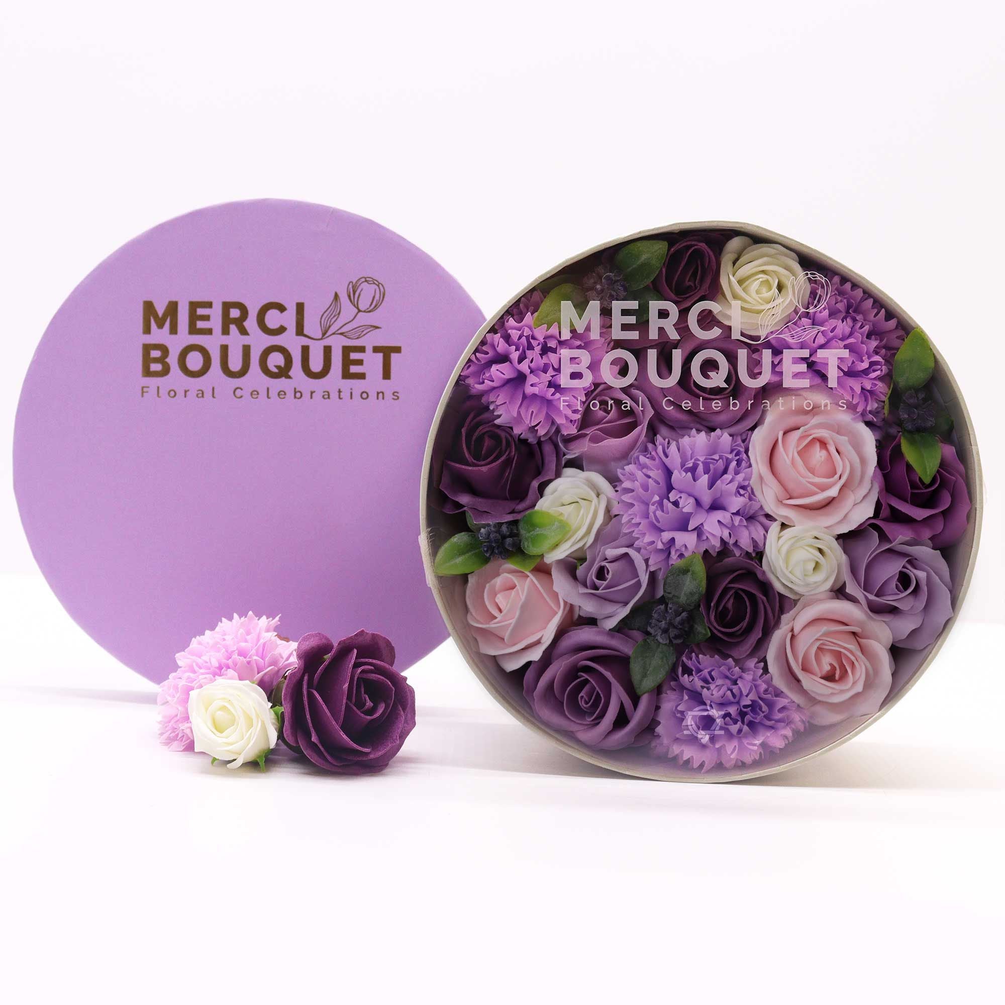 Round Box - Lavender Rose & Carnation - Soap Flower Gift Round Box