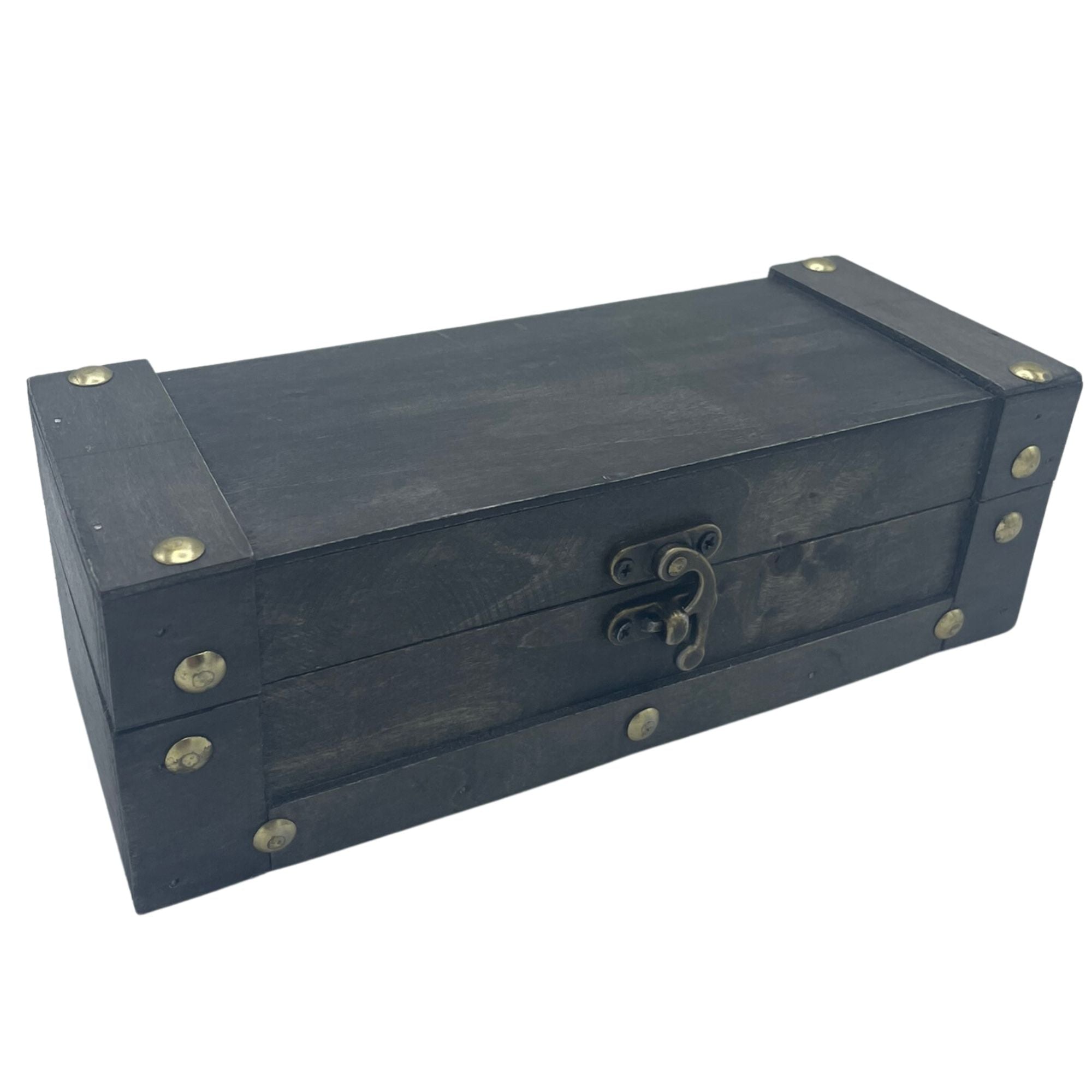 Long Tea Chest - Grey - Vintage Style Wooden Tea Storage Box